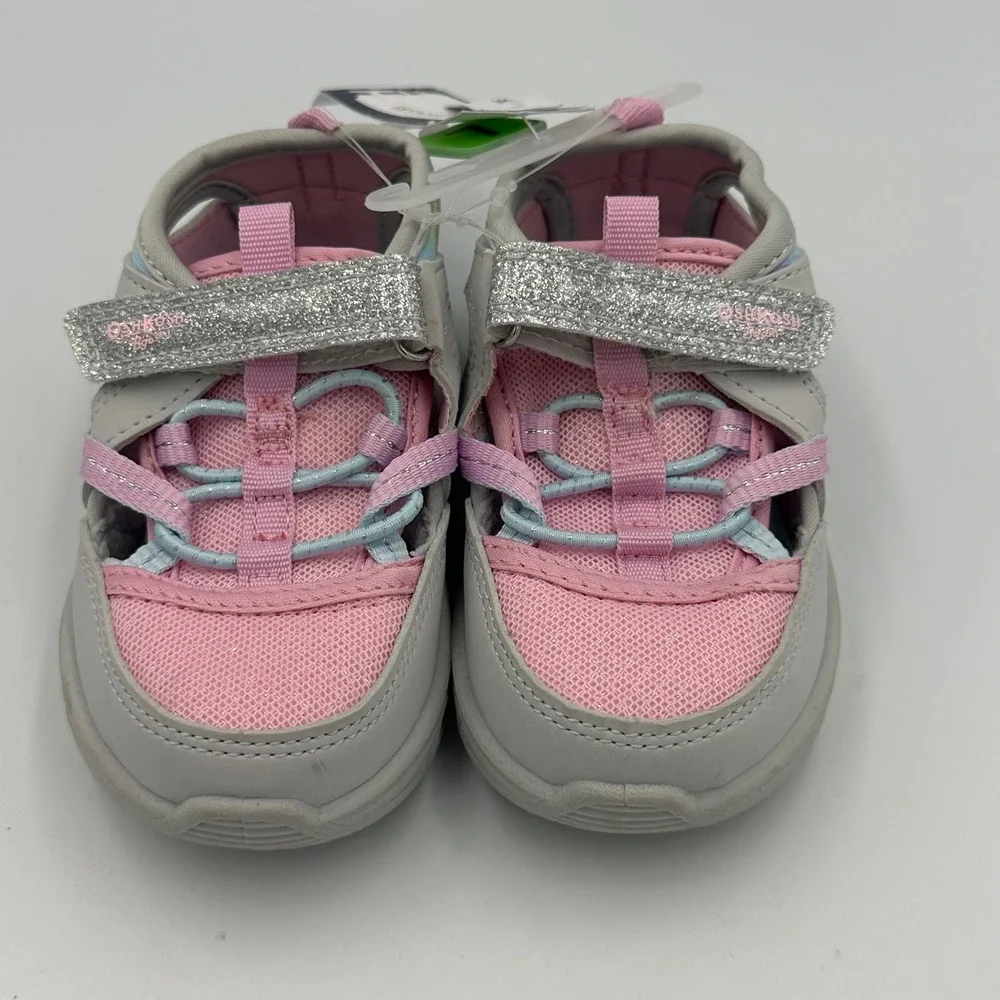 OshKosh B'gosh Toddler Sneakers Sandal Shoes Pink Rainbow Sz 7 M Glitter Easy-on
